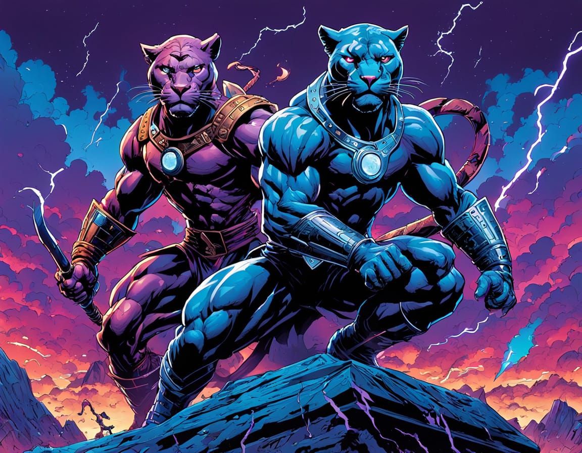 Heroic ThunderCats in Vibrant Electric Blue and Purple Comic...