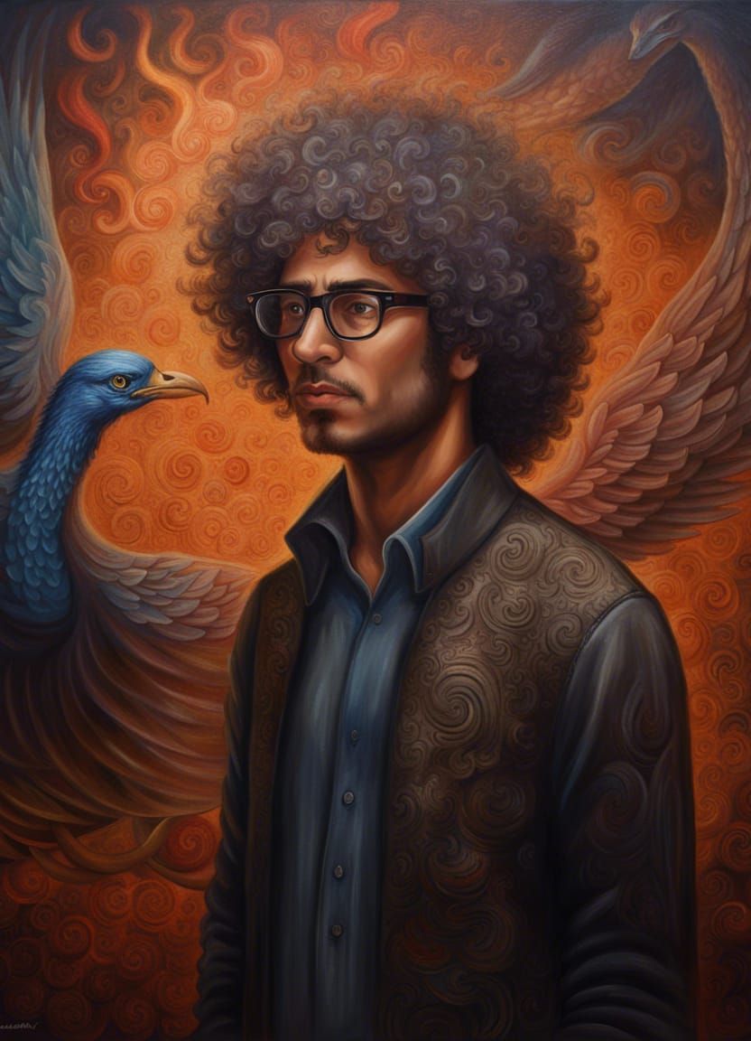Man and Phoenix Painting: Ethereal Mindscape
