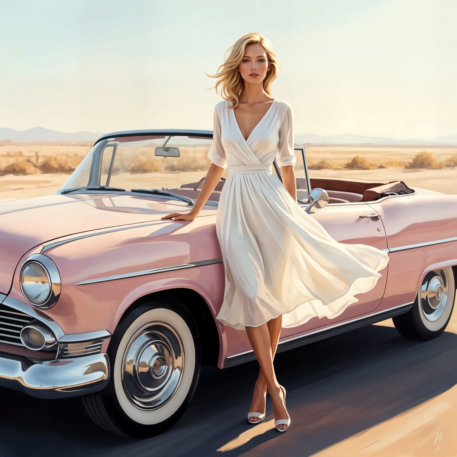 Neo-Retro Fashion Illustration: Woman in Chiffon Dress by Co...