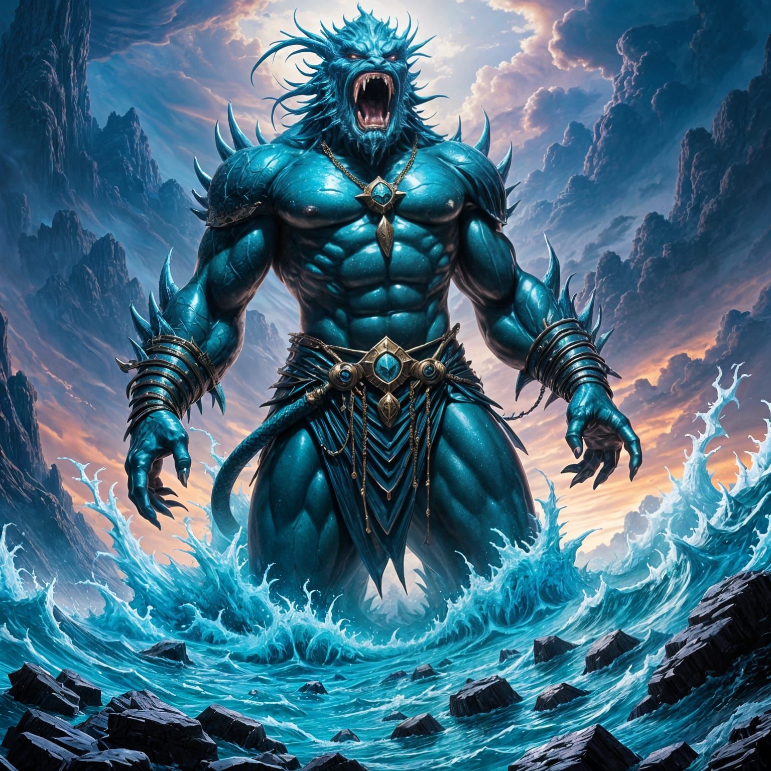 Cursed Merfolk Emerges from Twilight Ocean in Dark Fantasy
