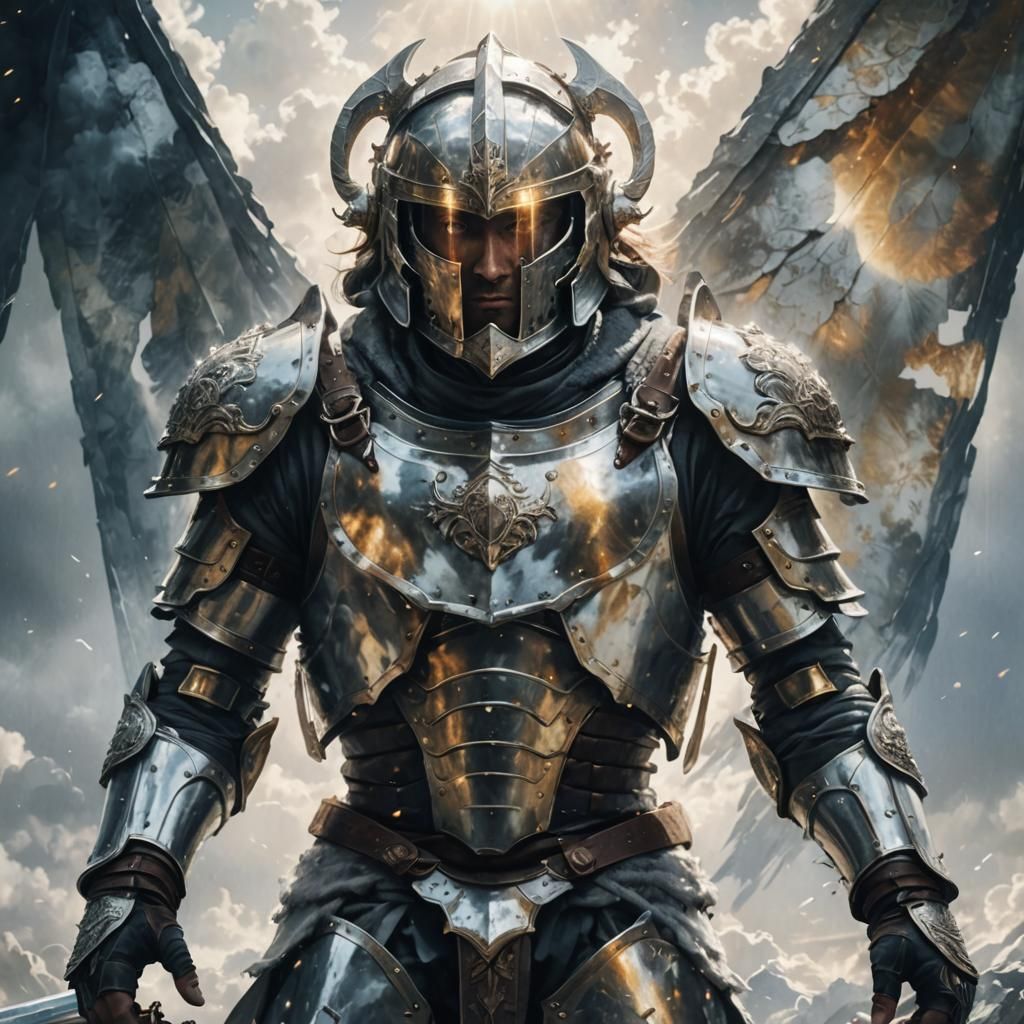 Warrior in Divine Light, Soft Watercolor Style