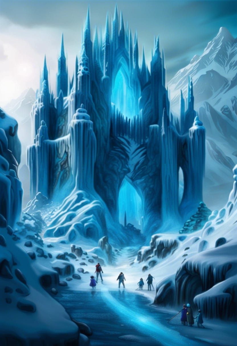Epic Ice Castle Protected by Yeti in Frozen Landscape