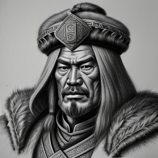 Genghis Khan Hyperdetailed Charcoal Drawing