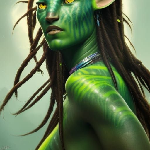 Green Na'vi Woman Portrait in Hyperdetailed Style
