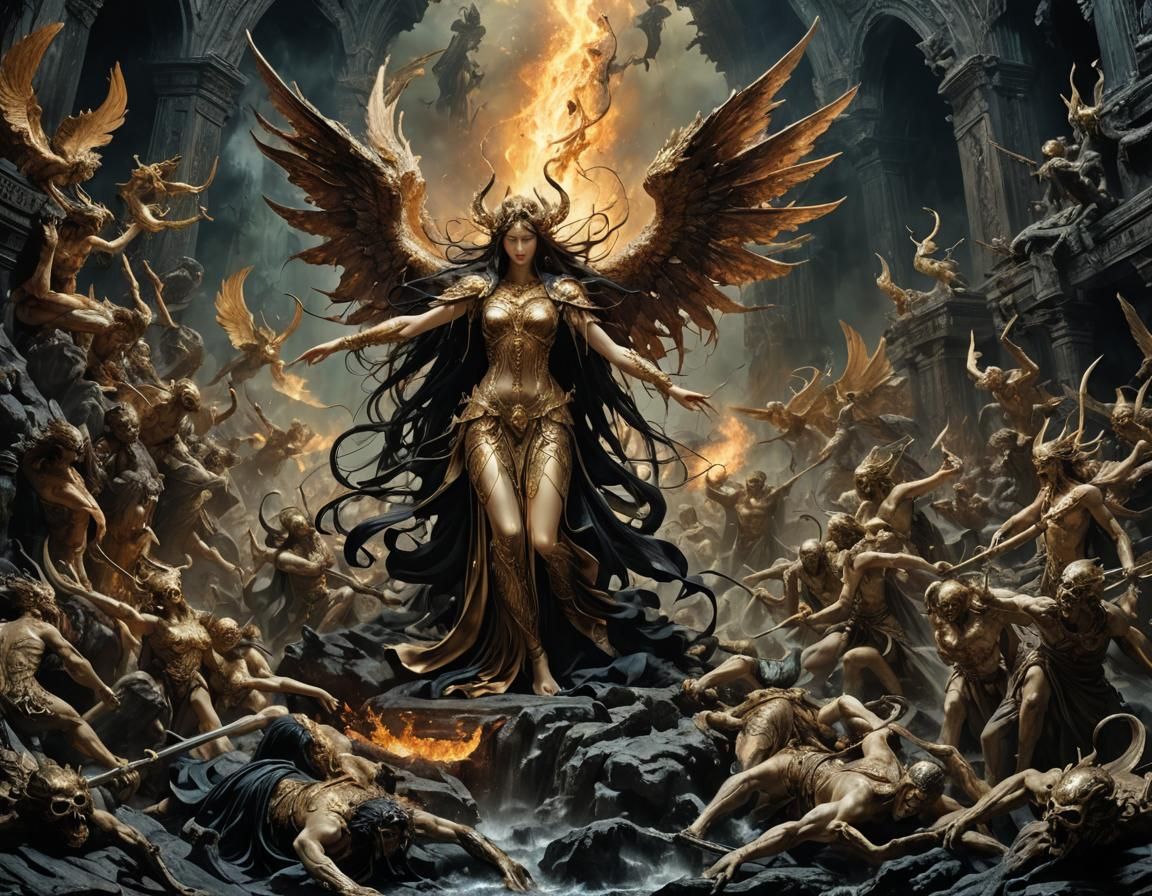 Erinyes Punishing Dead as Matte Oil Painting