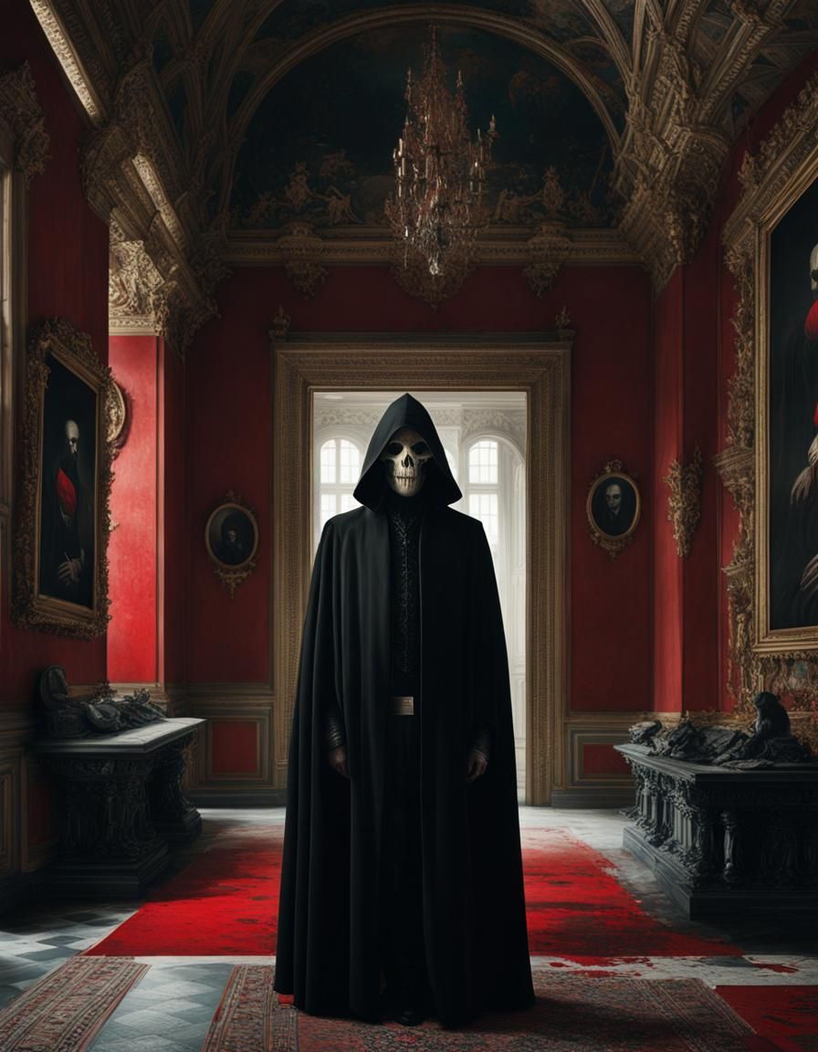 Creepy Red Masked Figure in Posh Palace
