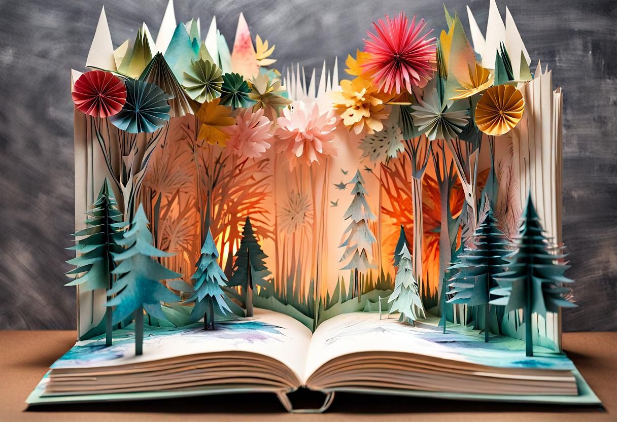 Fairytale Forest in 3D Pop-Up Book, Watercolor Art