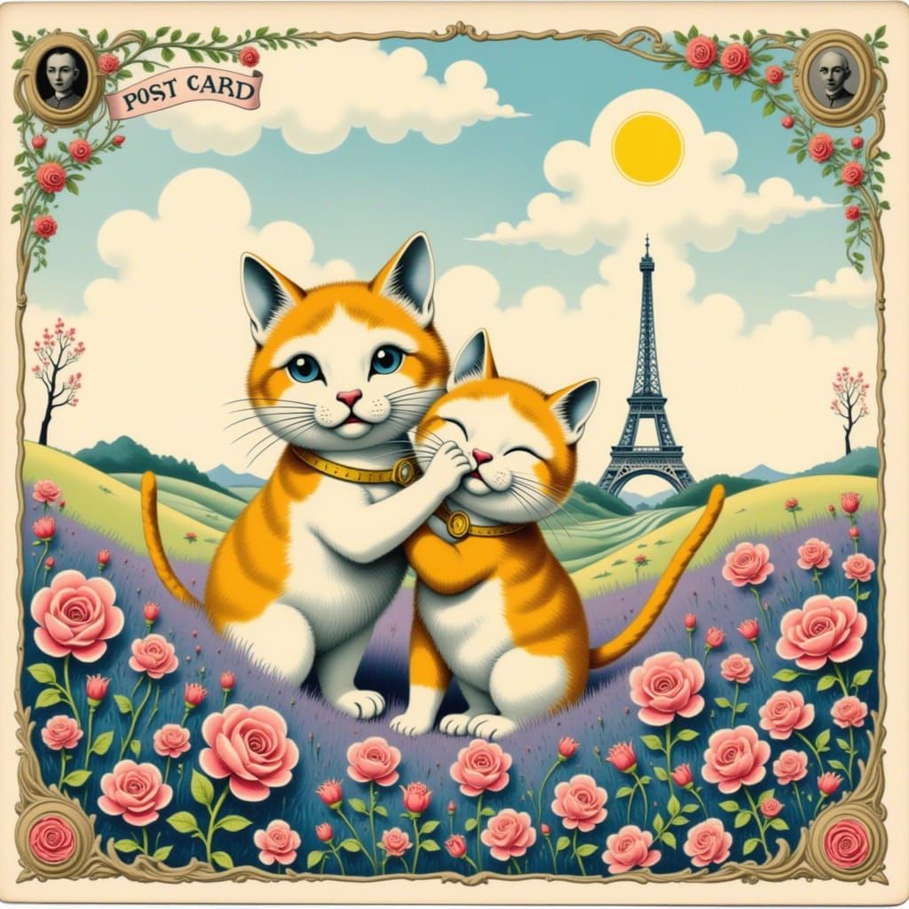 Charming Watercolor Cats in Vintage France