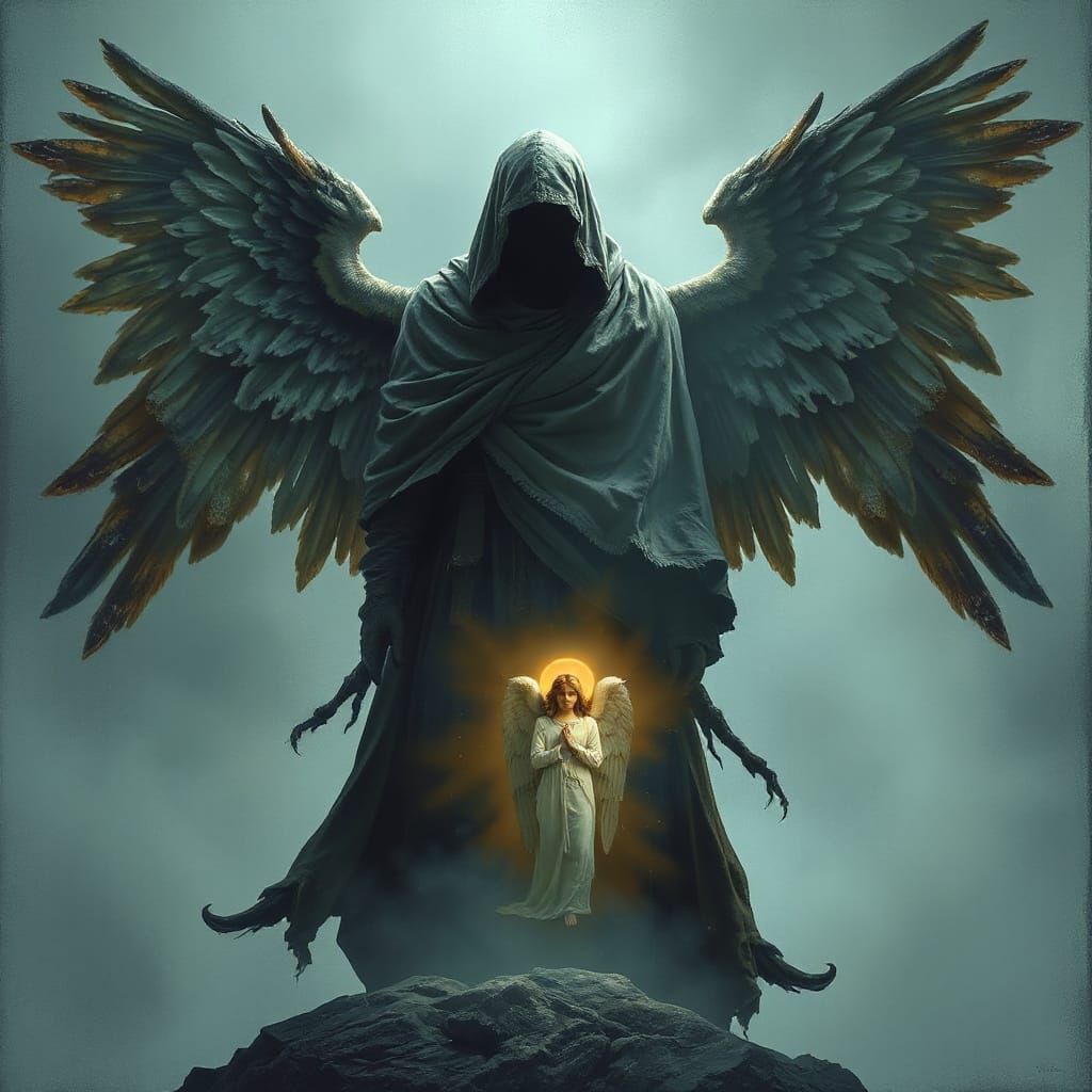 Angel of the Threshold in Cyberpunk Style