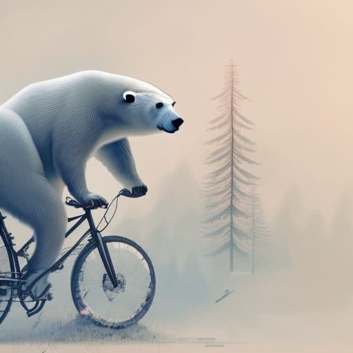 Polar Bear on Bike: Digital Illustration