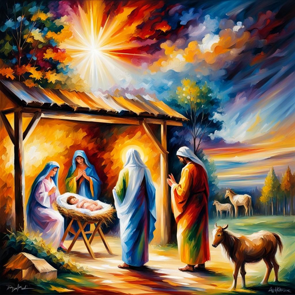 Radiant Nativity Scene Inspired by Impressionism