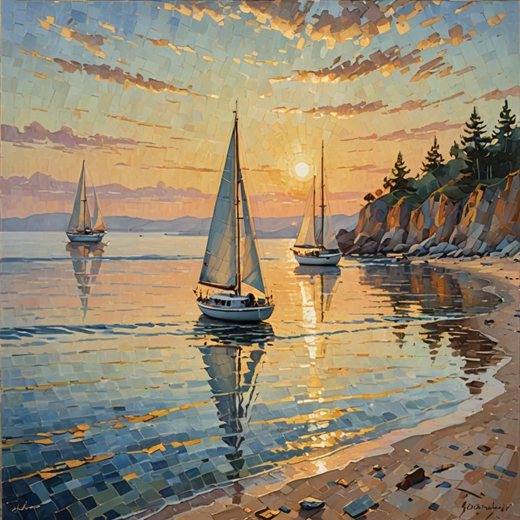 Sailboats at Dawn: Impressionist Oil Painting