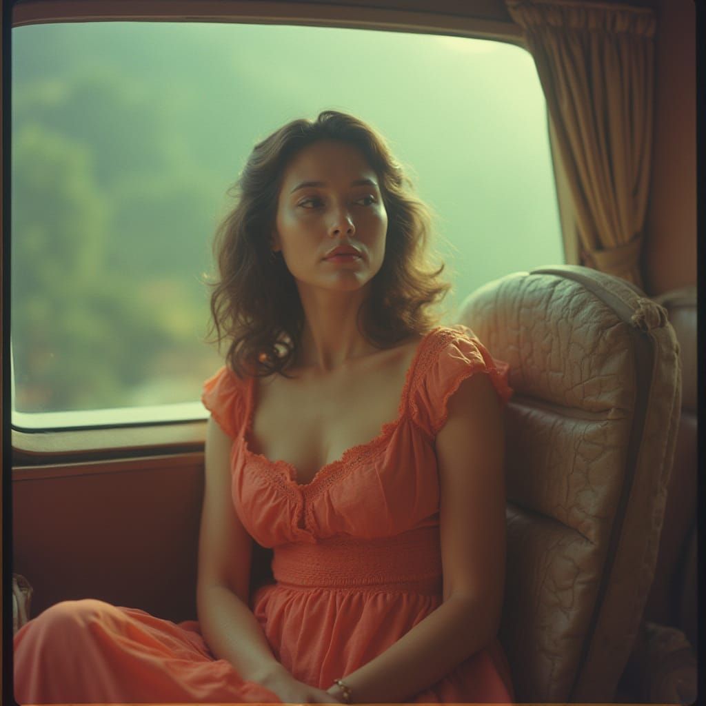 Surreal 80s Traveler in a Dreamlike Non-Lieu