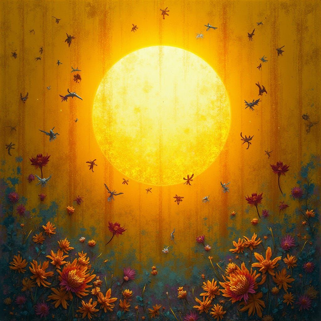 Radiant Batik Fabric with Silver Sun