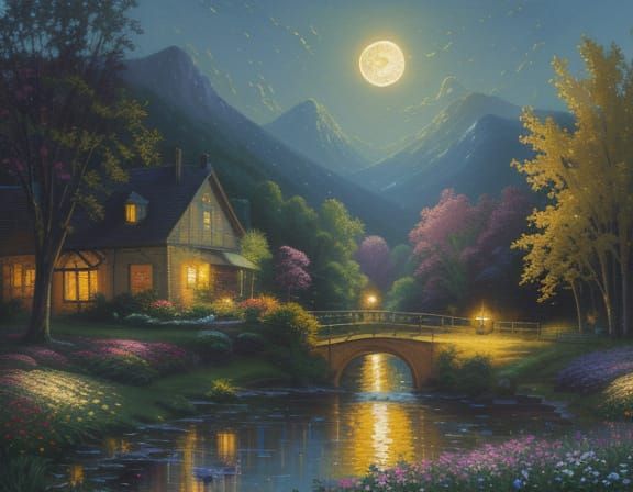 Impressionist Moon Over Neon Lit Valley