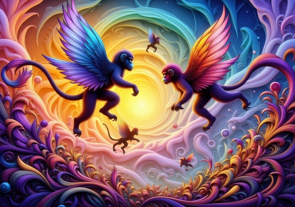 Flying Monkeys in Dreamlike Art Nouveau Punk