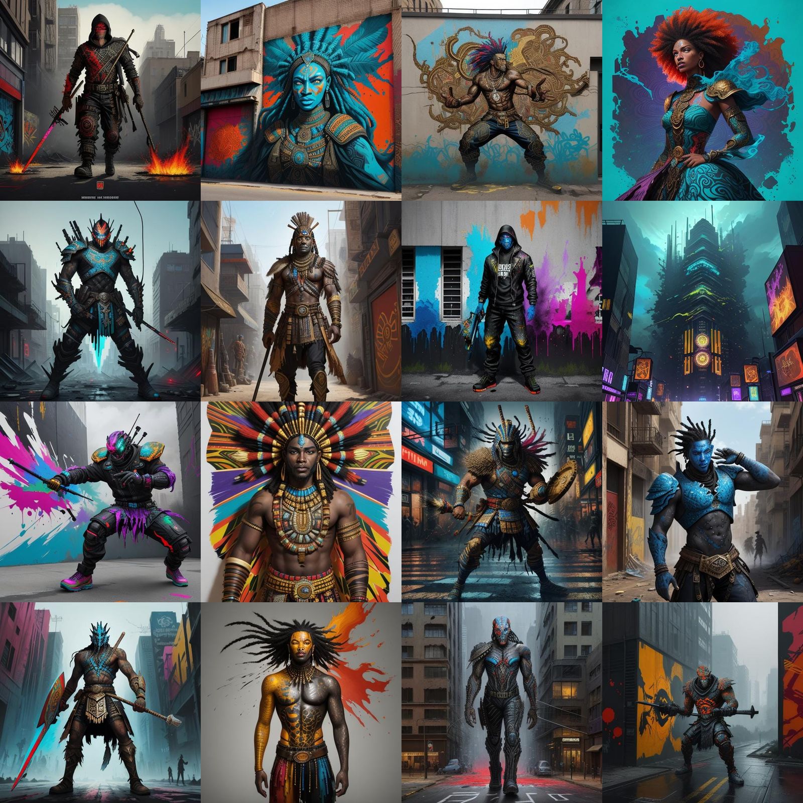 Black Warrior in Graffiti Street Art Style