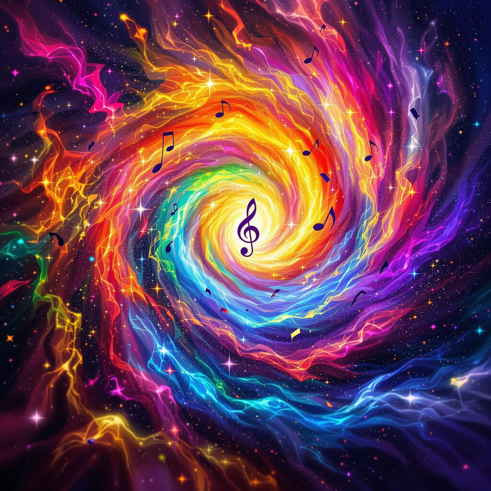 Vibrant Cosmic Vortex with Treble Clef