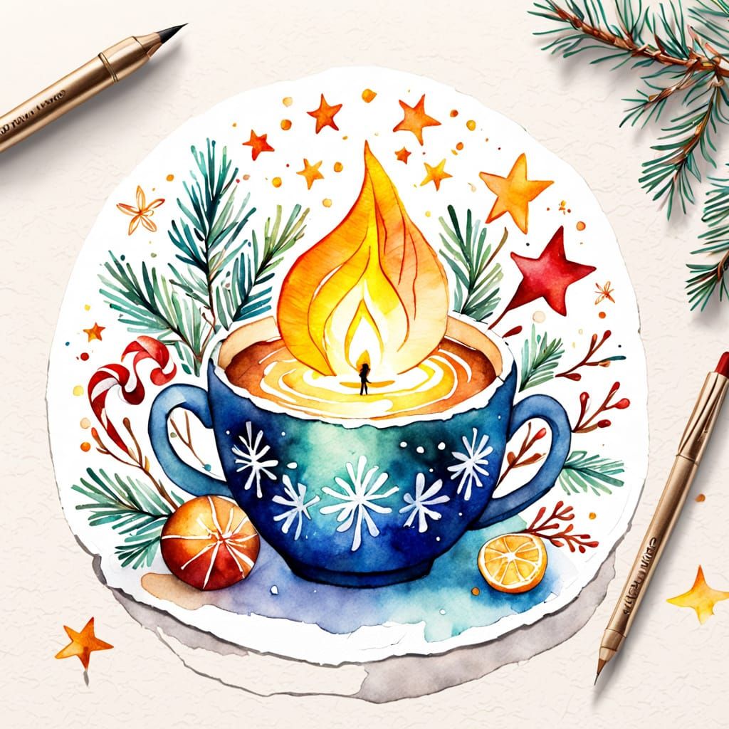 New Year's Cozy Collage Watercolor Sketch