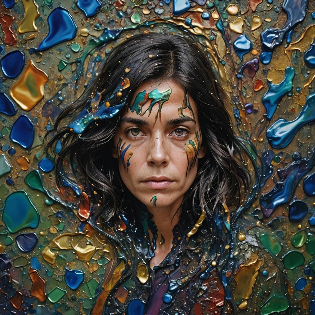 Oil Slick Impasto Portrait with Bokeh