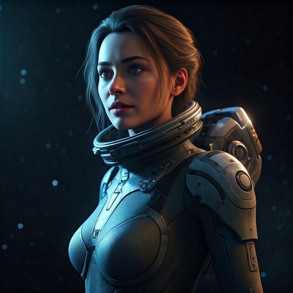 Beautiful Woman in Sci-Fi Bodysuit in Space