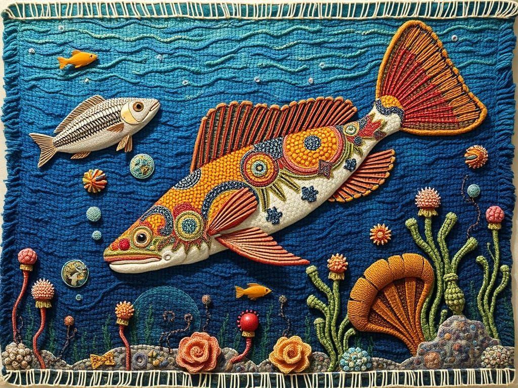 Woven Tapestry Surrealism, underwater life, woven fabrics, d...