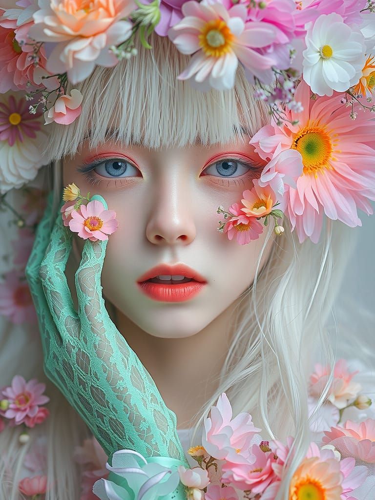 Surreal Russian Flower Queen in Pastel Wonderland