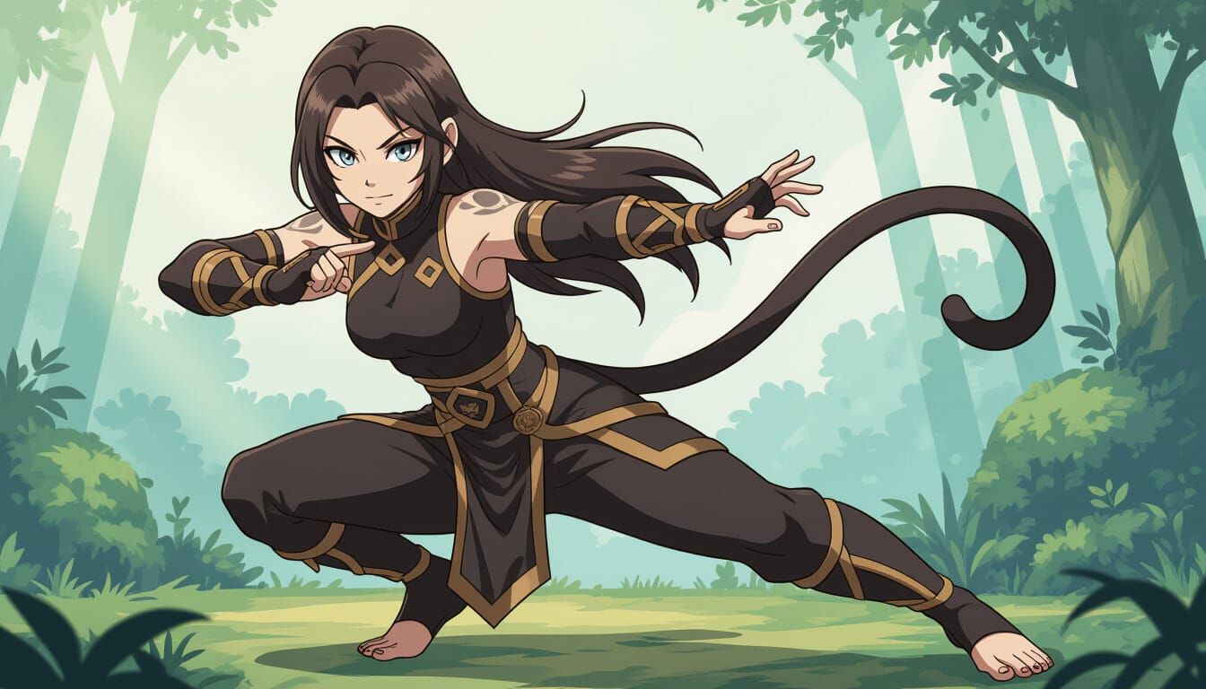 Agile Monkeykin Woman in Anime Sci-Fi Style