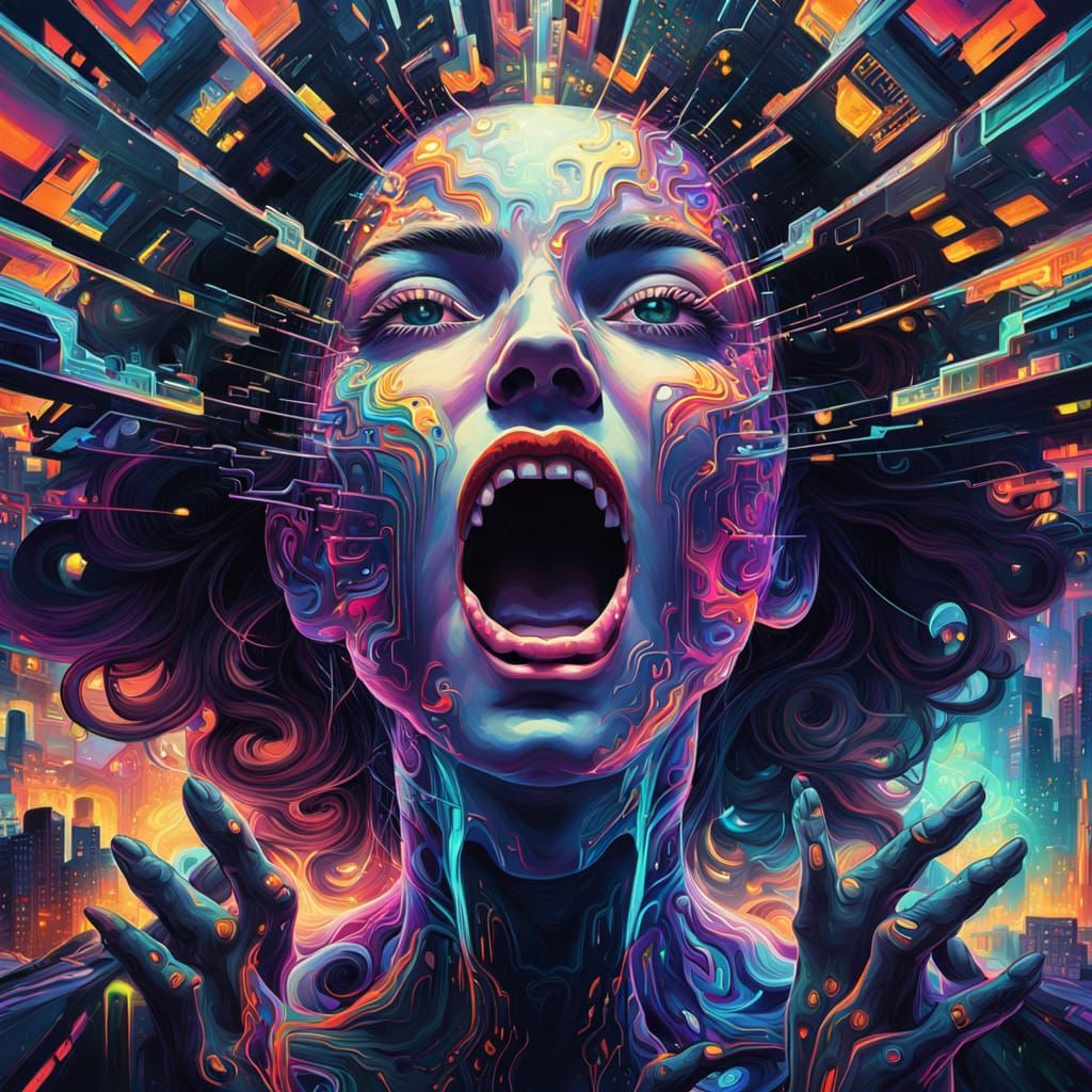 Surreal Fractal Female City in Abstract Expressionism