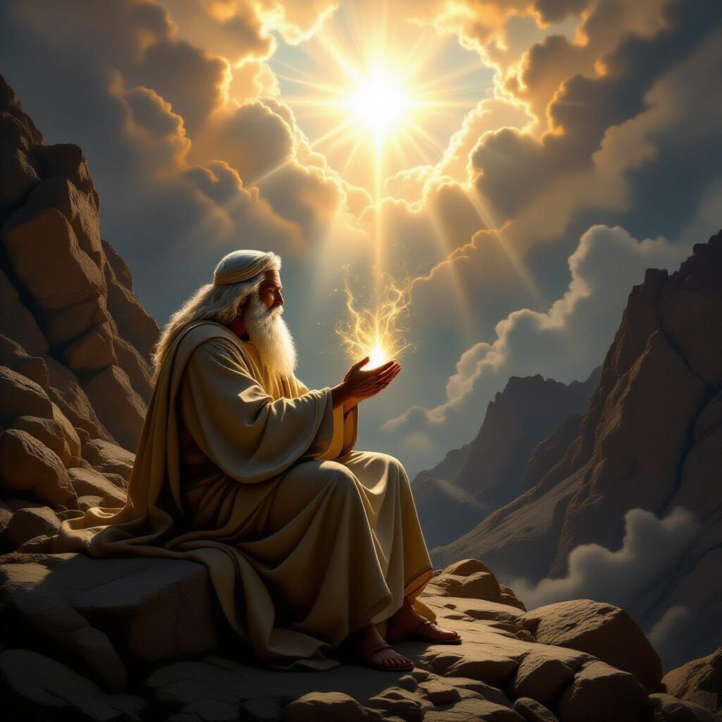 Moses Receives Ten Commandments on Mount Sinai in Baroque St...