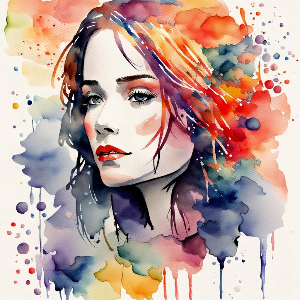 Elegant Watercolor Painting of a Woman