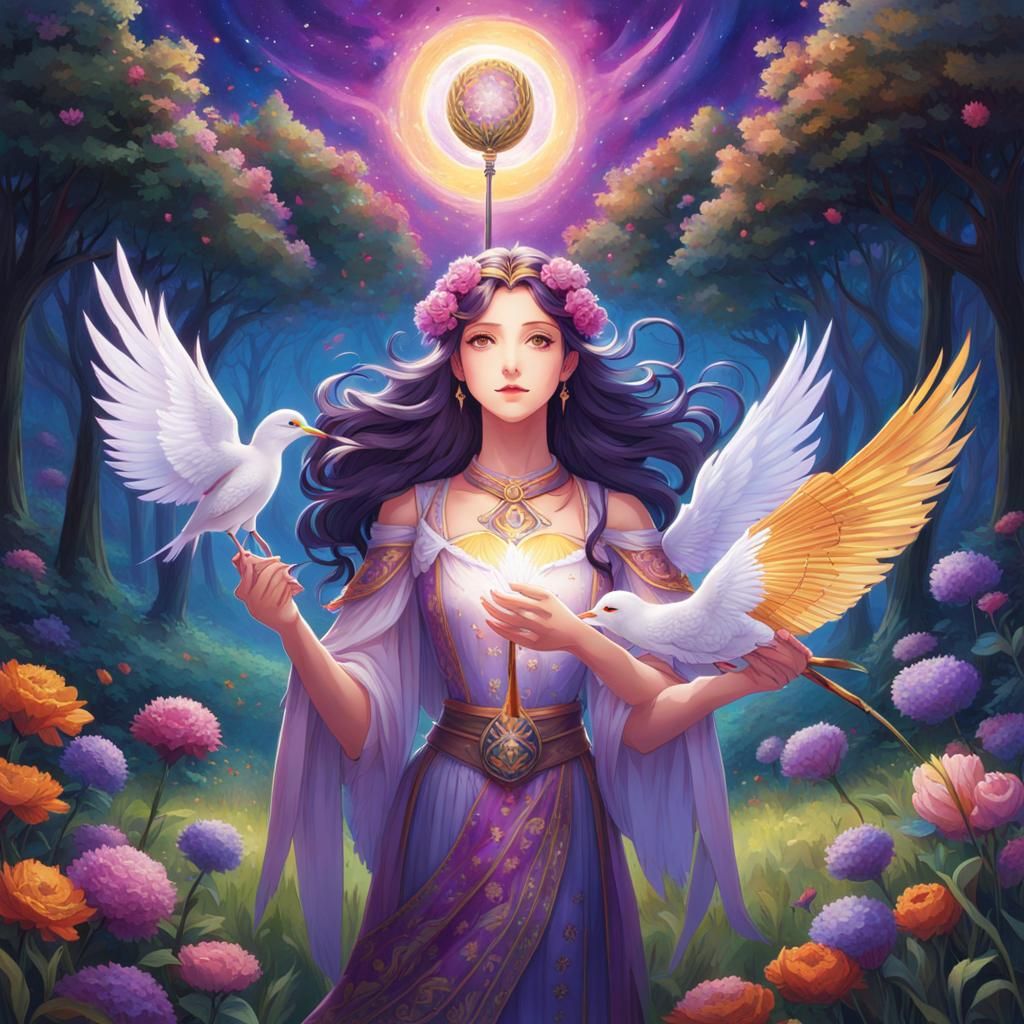 Magical Girl with Tarot Cards, Hyperdetailed Portrait