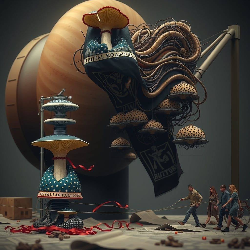 Colossal Linocut Mushroom Prints in a Bureaucratic Dystopia