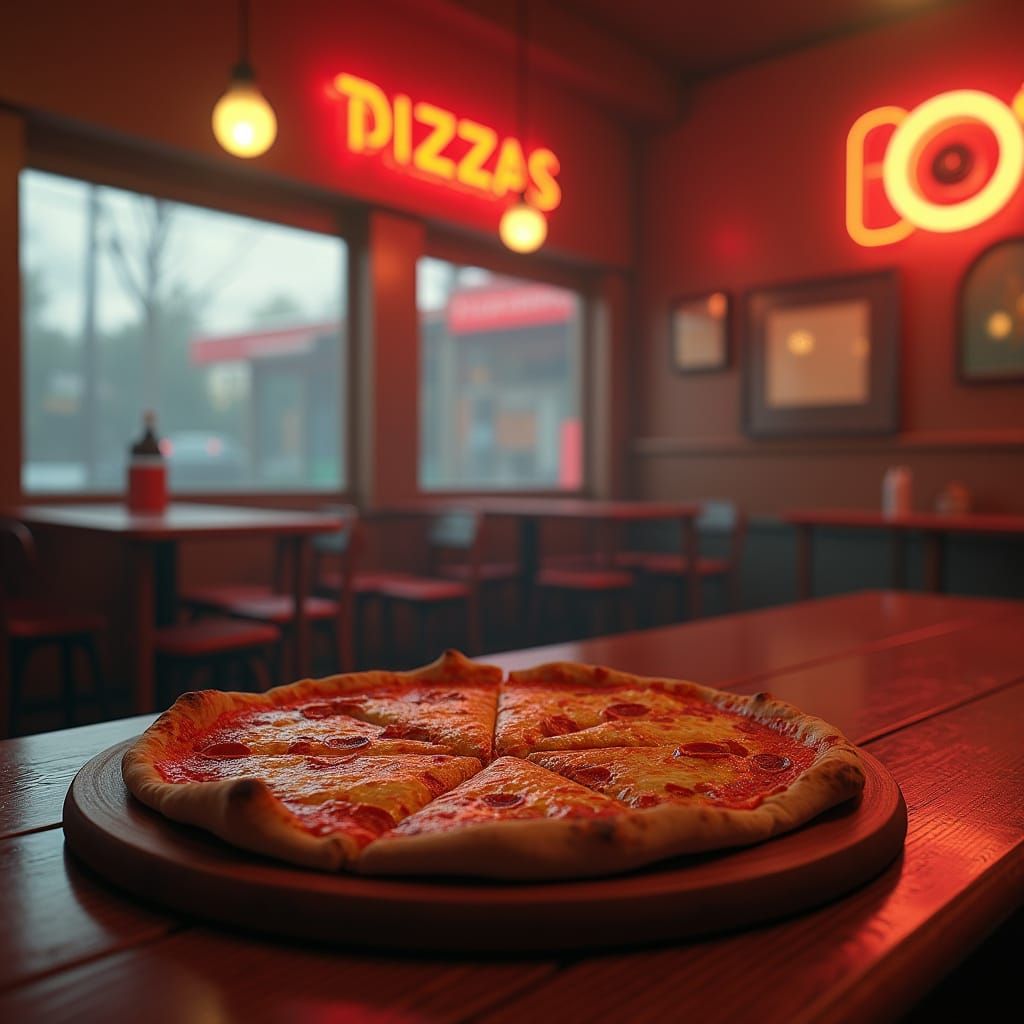 Retro Pizza Parlor with Pepperoni Pizza, Digital Art