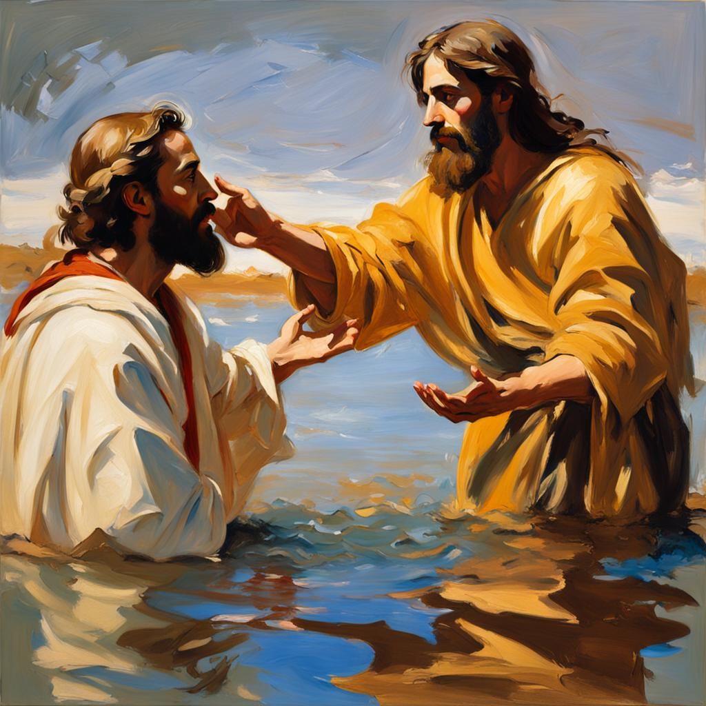 Style of John Singer Sargent, John the Baptist baptizing Jesus