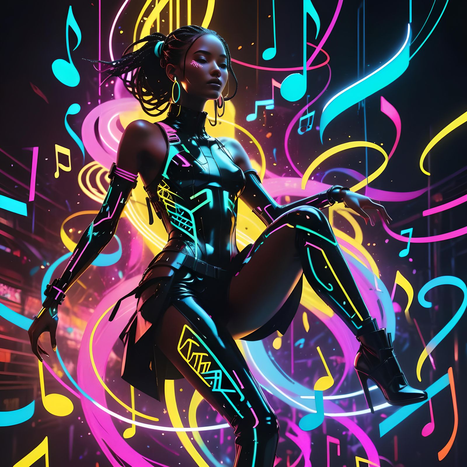 Neon Music Figure in Cyberpunk Style