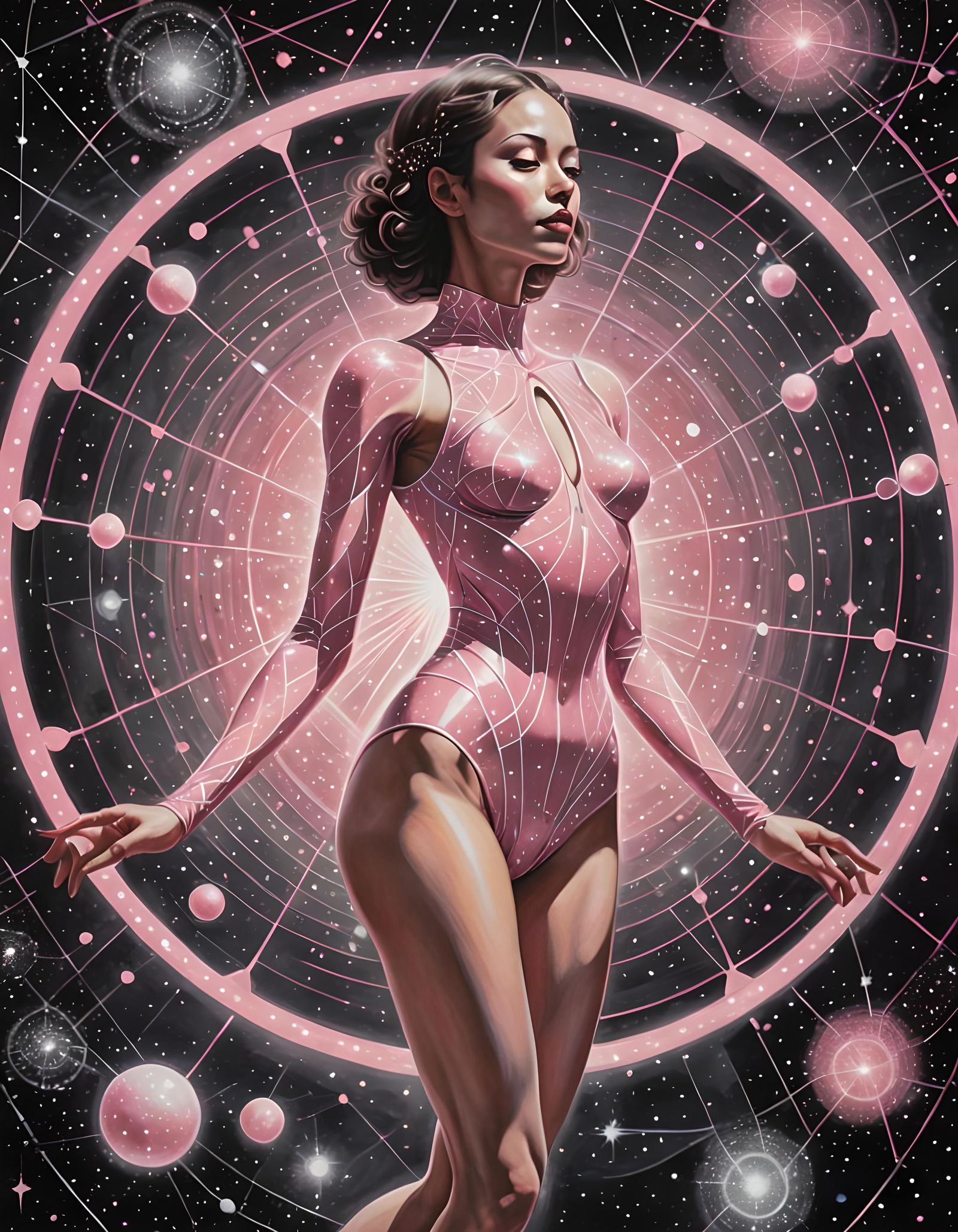 Woman in Pink Constellation Leotard