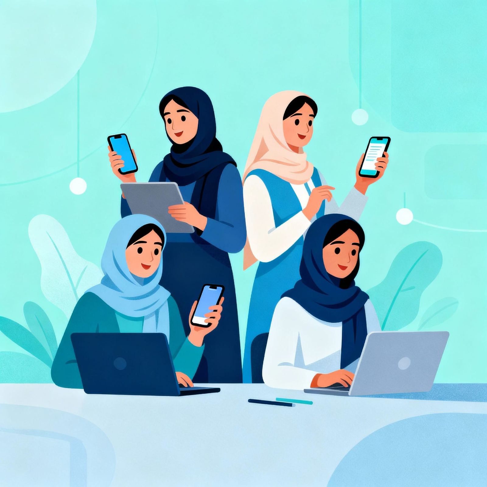 Afghan Women Collaborating in Modern Digital Workspace