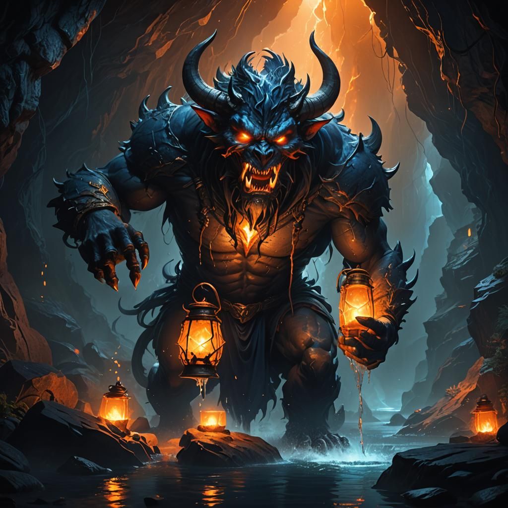 Scary Demon Drinks in Mystical Cave, Splash Art