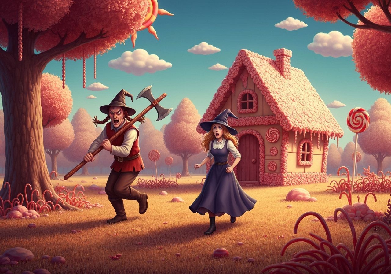 Evil Hansel & Gretel Chase Witch in Candy World