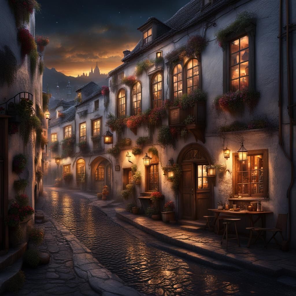 White Houses Under Starlight: A Digital Painting