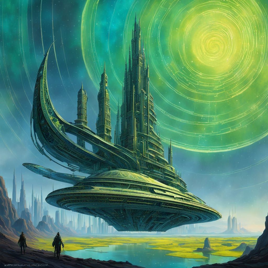 Ornate Spaceship Embarks on Interstellar Journey