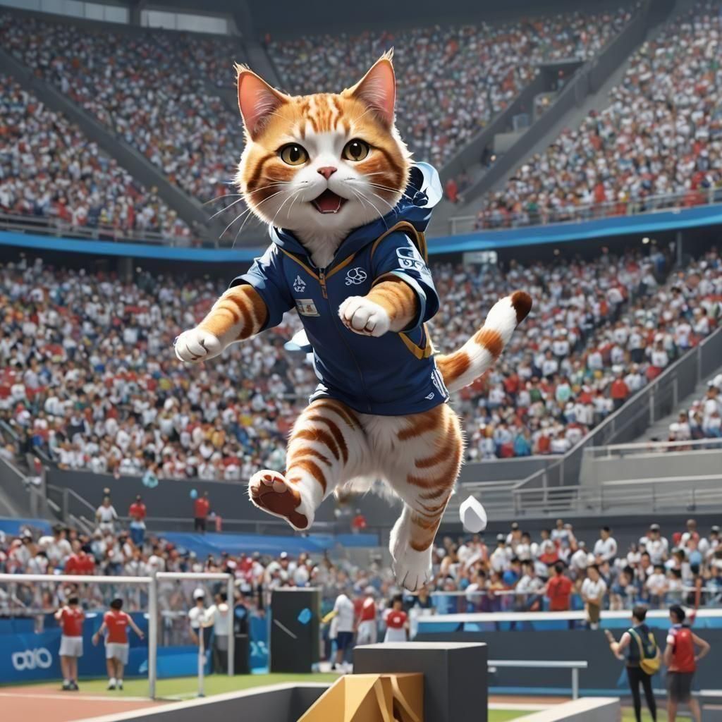 Cat Jumps in Olympics: 3D Anime Art