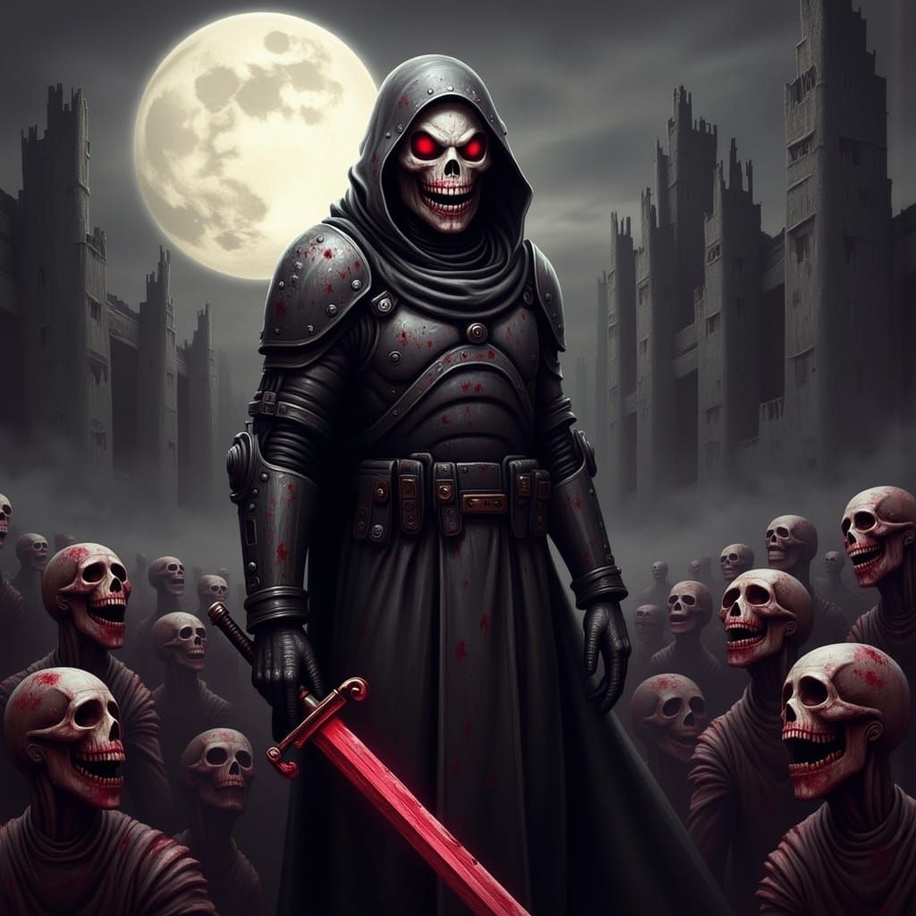 Ominous Knight with Red Blade Digital Illustration