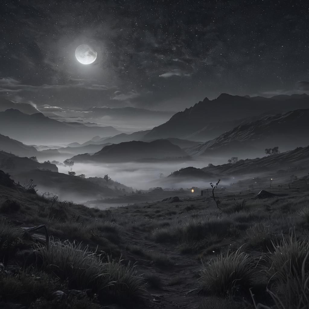 Monochrome Valley at Dawn: A Matte Painting