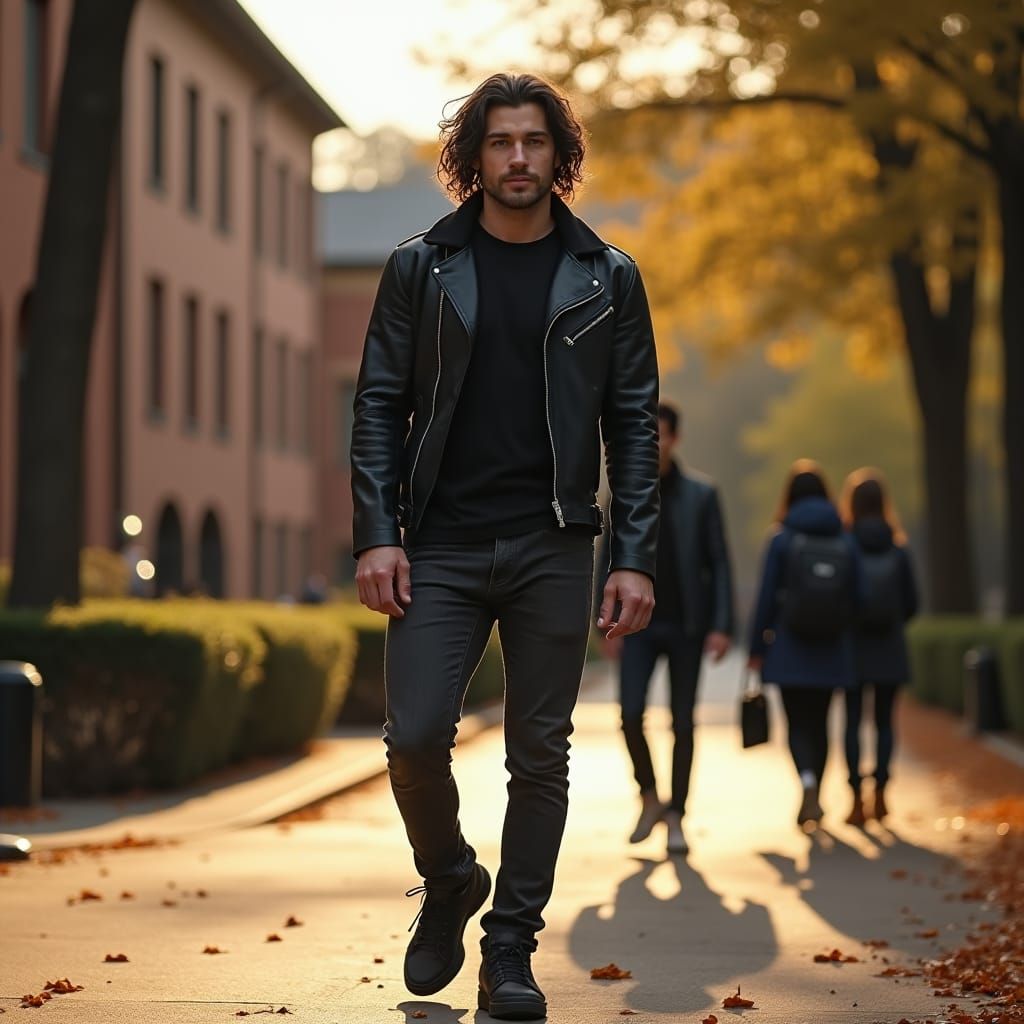 Intense Man with Black Hair on Campus