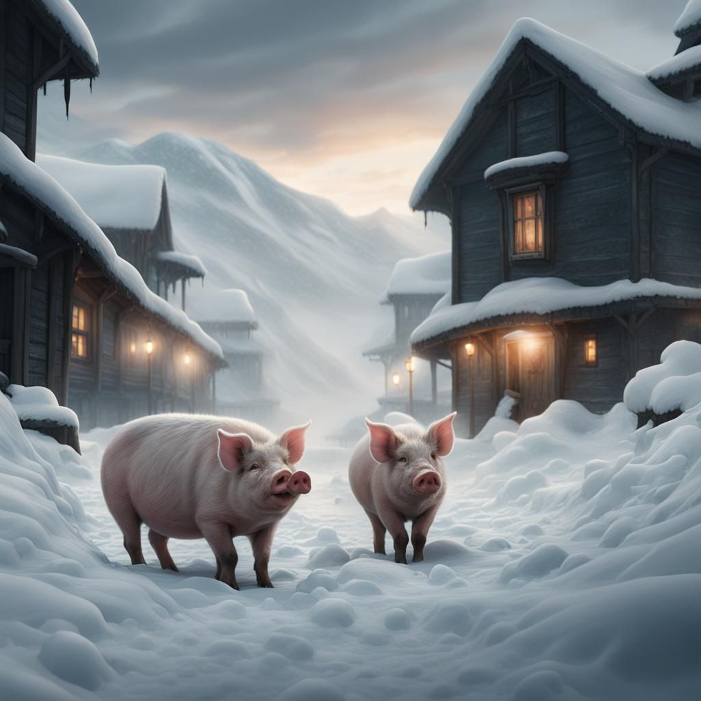 Pigs in Deep Snow: Digital Matte Painting