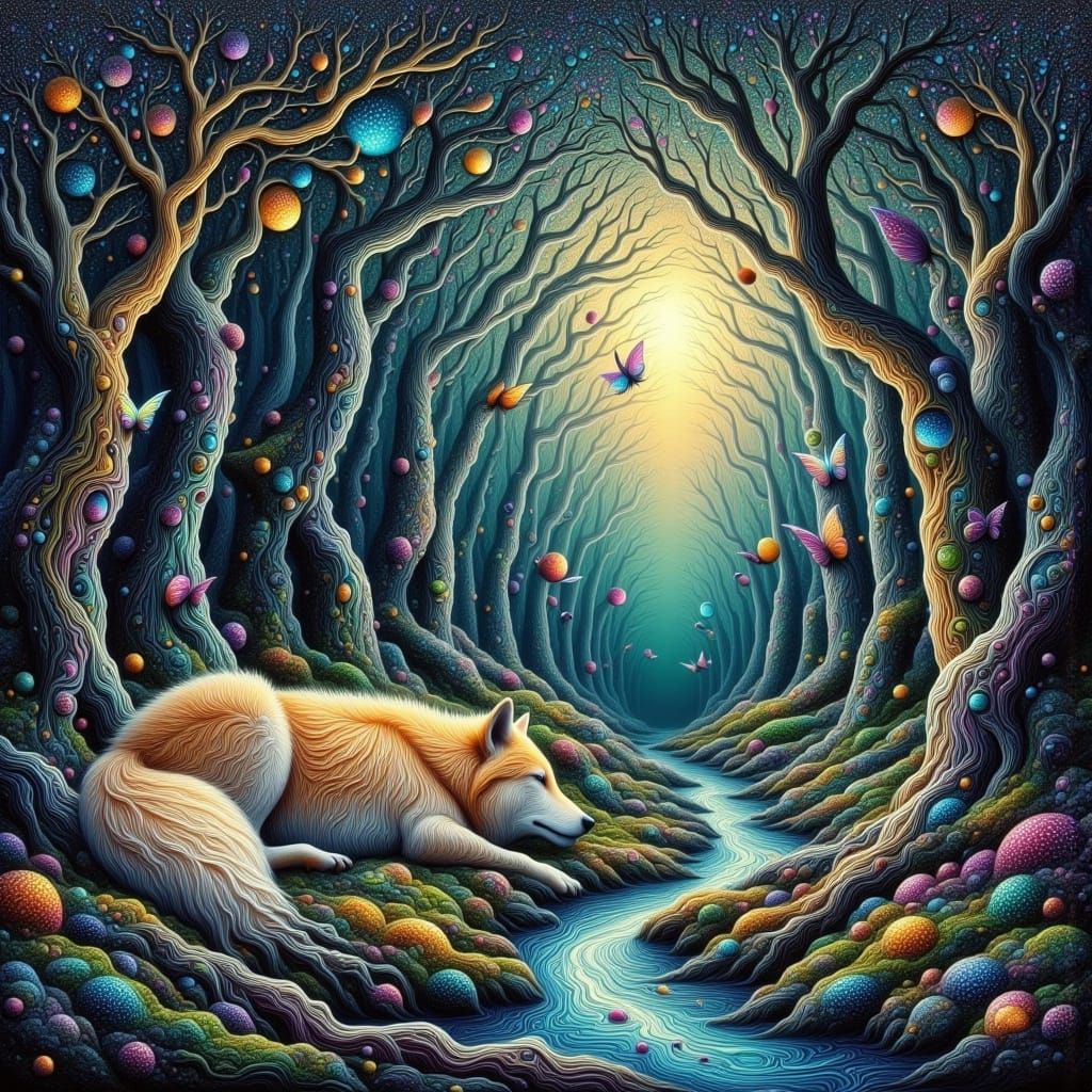 Mystical Dreamlike Forest with Serene Cathedral of Trees