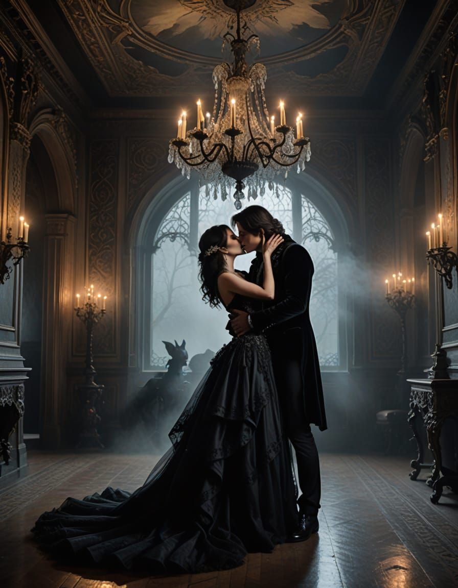 Ethereal Gothic Romance in a Haunting, Mystical Setting