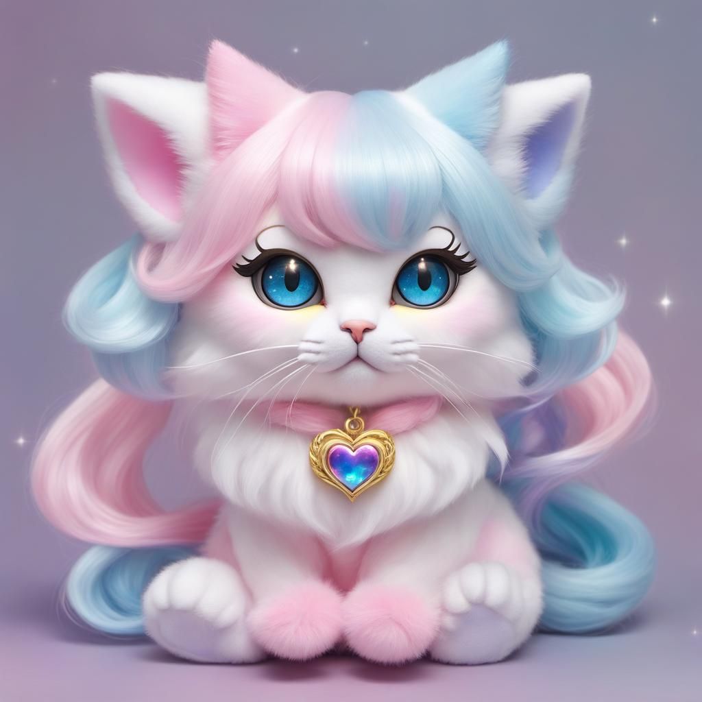 Chibi sailor moon heart stars cat Luna rainbow brite cat chibi sailor moon cat Big eyes Blythe Doll big eyes Vintage Jap...